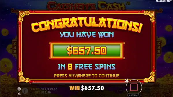 Caishen's Cash Fortune Slot Big Win